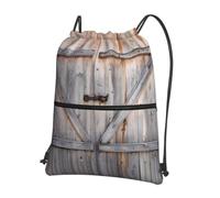 WHJSHOP Country Barn Wood Door Prints Drawstring Zipper Backpack - Lightweight Water-Resistant Gym Bag with Front Pocket & Interior Organizer for Travel, Yoga, & More