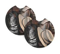 WHJSHOP Cowboy Black Hat Western Boots Prints Car Cup Coasters 2-Pack - Protect Your Ride & Enjoy Spill-Free Travels