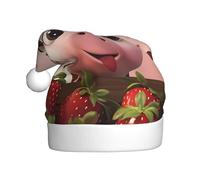 WHJSHOP Cows and Strawberries Pattern Men's and women's plush Christmas hats, adult New Year's holiday party caps