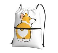 WHJSHOP cute corgi butt Prints Drawstring Zipper Backpack - Lightweight Water-Resistant Sport Throw Bag with Front Pocket, Ideal for Gym, Travel & Hiking