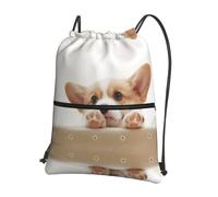 WHJSHOP Cute Corgi Prints Drawstring Zipper Backpack - Lightweight Water-Resistant Sport Throw Bag with Front Pocket, Ideal for Gym, Travel & Hiking