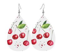 WHJSHOP Cute little Cherry Prints Teardrop Leather Earrings - Lightweight Dangle Earrings for Women, Vivid Color Faux Leather Drops with Silver Plated Hooks, Stylish Accessories