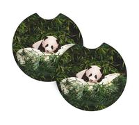 Whjshop Cute Little Panda Prints Car Interior Cup Holder Pad 2 Pc Waterproof & Quick Drying, Protects Against Spills & Scratches