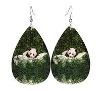 WHJSHOP Cute Little Panda Prints Teardrop Leather Earrings - Lightweight Dangle Earrings for Women, Vivid Color Faux Leather Drops with Silver Plated Hooks, Stylish Accessories