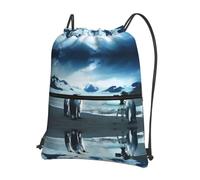 WHJSHOP Cute Penguins Taking Pictures Prints Drawstring Zipper Backpack - Lightweight, Waterproof Gym Bag for Travel, Yoga, and Everyday Adventures