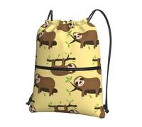 WHJSHOP Cute sloths on yellow lemons Prints Drawstring Zipper Backpack - Lightweight Water-Resistant Sport Throw Bag with Front Pocket, Ideal for Gym, Travel & Hiking