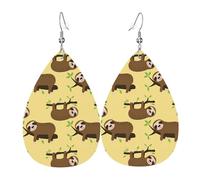 WHJSHOP Cute sloths on yellow lemons Prints Teardrop Leather Earrings - Lightweight Dangle Earrings for Women, Vivid Color Faux Leather Drops with Silver Plated Hooks, Stylish Accessories