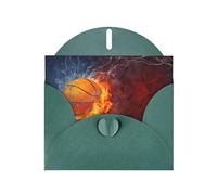WHJSHOP Dark Green Greeting Card Basketball Flames and Waterdrops Pattern 4x6in for Christmas, children's birthdays, Valentine's Day, wedding anniversaries, and party invitations