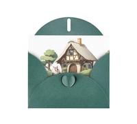 WHJSHOP Dark Green Greeting Card Big Bad Wolf Outside the Thatched Cottage Printing Perfect for Valentine's Day, Wedding Anniversary & Party Invitations