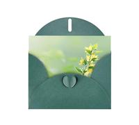 WHJSHOP Dark Green Greeting Card Blooming Yellow Flower Pattern 4x6in for Christmas, children's birthdays, Valentine's Day, wedding anniversaries, and party invitations