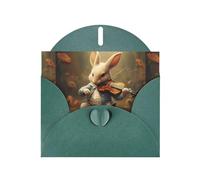 WHJSHOP Dark Green Greeting Card Bunny playing violin Printing Perfect for Valentine's Day, Wedding Anniversary & Party Invitations