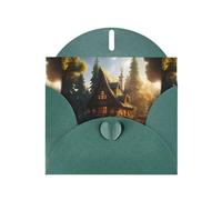 WHJSHOP Dark Green Greeting Card Cabin in the forest Printing Perfect for Valentine's Day, Wedding Anniversary & Party Invitations