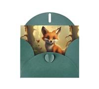 WHJSHOP Dark Green Greeting Card Clever little fox Printing Perfect for Valentine's Day, Wedding Anniversary & Party Invitations
