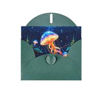 WHJSHOP Dark Green Greeting Card Colorful jellyfish on the seabed Printing Perfect for Valentine's Day, Wedding Anniversary & Party Invitations