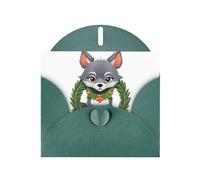 WHJSHOP Dark Green Greeting Card Little gray wolf with a wreath Printing Perfect for Valentine's Day, Wedding Anniversary & Party Invitations