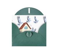 WHJSHOP Dark Green Greeting Card Pigeons on the house Printing Perfect for Valentine's Day, Wedding Anniversary & Party Invitations