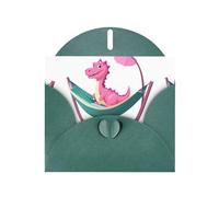 WHJSHOP Dark Green Greeting Card Pink dinosaur in a hammock Printing Perfect for Valentine's Day, Wedding Anniversary & Party Invitations