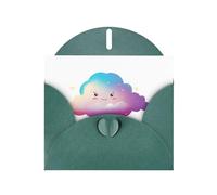 WHJSHOP Dark Green Greeting Card Smiling little colorful cloud Printing Perfect for Valentine's Day, Wedding Anniversary & Party Invitations