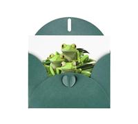 WHJSHOP Dark Green Greeting Card Three Little Frogs Pattern 4x6in for Christmas, children's birthdays, Valentine's Day, wedding anniversaries, and party invitations