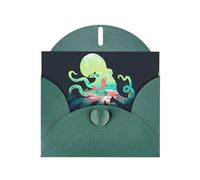 WHJSHOP Dark Green Greeting Card Underwater Ocean Octopus Pattern 4x6in for Christmas, children's birthdays, Valentine's Day, wedding anniversaries, and party invitations
