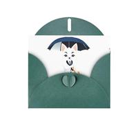 WHJSHOP Dark Green Greeting Card White fox holding an umbrella Printing Perfect for Valentine's Day, Wedding Anniversary & Party Invitations