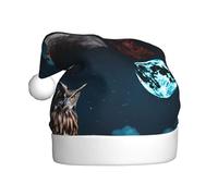 WHJSHOP Dark Owl Pattern Men's and women's plush Christmas hats, adult New Year's holiday party caps