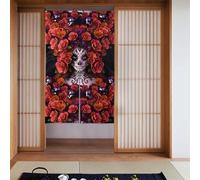 WHJSHOP Day Of The Dead Sugar Roses Skull Printing Curtain two Pieces Spliced 34x56in Fabric curtains, room dividers Fabric, Smooth & Not Easily Wrinkled