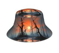 WHJSHOP Dead Tree at Sunset Printed Reflective Bucket Hat Men's and Women's Casual Outdoor Black