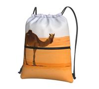 WHJSHOP Desert Sand Camel Prints Drawstring Zipper Backpack - Lightweight Water-Resistant Gym Bag with Front Pocket & Interior Organizer for Travel, Yoga, & More