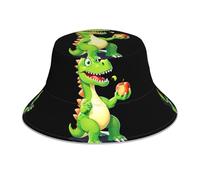 WHJSHOP Dinosaur Eating Apple Picture Reflective Bucket Hat f- Fashionable Double-Sided Design for Sun Protection and Style Black, Black, One Size