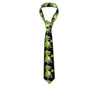 WHJSHOP Dinosaur eating apple Prints Men's Necktie - Soft and Durable Polyester Fabric Neck Tie for Business, Wedding, and Parties, Black, One Size