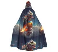 WHJSHOP Dinosaurs on the Rockets Pattern Halloween Adult Hooded Cloak No Zipper, Comfortable & Durable for Role-Playing