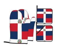 WHJSHOP Dominican Republic Flag Oven Mitts and Pot Holders, Waterproof Polyester, Red White Blue, 4 Piece Set