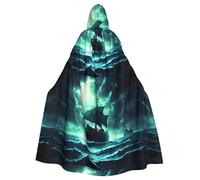 WHJSHOP Doomsday Sea Monster Ship Pattern Halloween Adult Hooded Cloak No Zipper, Comfortable & Durable for Role-Playing