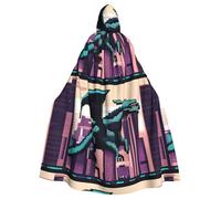 WHJSHOP Dragon In The City Pattern Halloween Adult Hooded Cloak No Zipper, Comfortable & Durable for Role-Playing