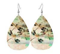 WHJSHOP dragonfly dragonflies vintage Prints Teardrop Leather Earrings - Dangle Drop Earrings for Women, Lightweight Fashion Jewelry with Silver-Plated Hooks, Vibrant Colors for Special Occasions