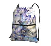 WHJSHOP dragonfly on lotus flower Prints Drawstring Zipper Backpack - Lightweight Water-Resistant Gym Bag with Front Pocket & Interior Organizer for Travel, Yoga, & More