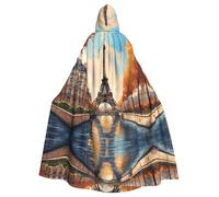 WHJSHOP Eiffel Tower Paris Painting Pattern Halloween Adult Hooded Cloak is a super large, comfortable, and durable cloak