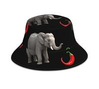 WHJSHOP Elephant Eating Chili Pepper Picture Reflective Bucket Hat f- Fashionable Double-Sided Design for Sun Protection and Style Black
