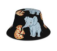 WHJSHOP Elephant Eating Pizza Picture Reflective Bucket Hat f- Fashionable Double-Sided Design for Sun Protection and Style Black, Black, One Size