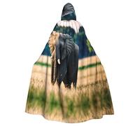 WHJSHOP Elephant In The Grassland Picture Adult Hooded Cape Cloak for Halloween, Role-playing Costumes, and Theme Parties
