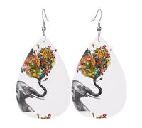 WHJSHOP Elephant with heart-shaped flower Prints Dangle Leather Earrings - Chic Water Drop Drops for Festive Style & Everyday Sparkle