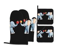 WHJSHOP Elephants Fighting for The Apple Picture Kitchen Baking Set of 4 - Insulated Oven Mitt and Pot Holders Anti-scalding and Heat Insulation