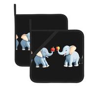 WHJSHOP Elephants Fighting for The Apple Picture Square Insulated Pot Holder Set of 2 8x8 in Thick and Durable, Anti-scalding and Heat-Insulating