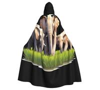 WHJSHOP Elephants in the rice fields Printing Halloween Adult Hooded Cape Large Hooded Cloak with Bow Tie, No Zipper