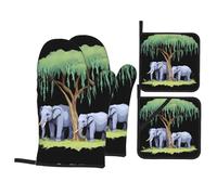 WHJSHOP Elephants Willow Tree Prints Kitchen Layers: Waterproof Oven Covers for Safe Handling & Easy Cleanup - 4 Piece Heat Protection Bundle
