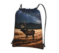WHJSHOP Elk in the meadow Prints Drawstring Zipper Backpack - Lightweight Water-Resistant Gym Bag with Front Pocket & Interior Organizer for Travel, Yoga, & More