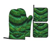 WHJSHOP Emerald Python Pattern Prints Kitchen Baking Set of 4 - Insulated Oven Mitt and Pot Holders Anti-scalding and Heat Insulation