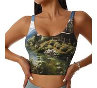 WHJSHOP Fairytale Town Pattern Women's Sports Vest for Yoga, Workout, and Fitness - Comfortable and Breathable, Black, X-Large