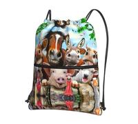 WHJSHOP Farm Animals Prints Drawstring Zipper Backpack - Lightweight Water-Resistant Gym Bag with Front Pocket & Interior Organizer for Travel, Yoga, & More